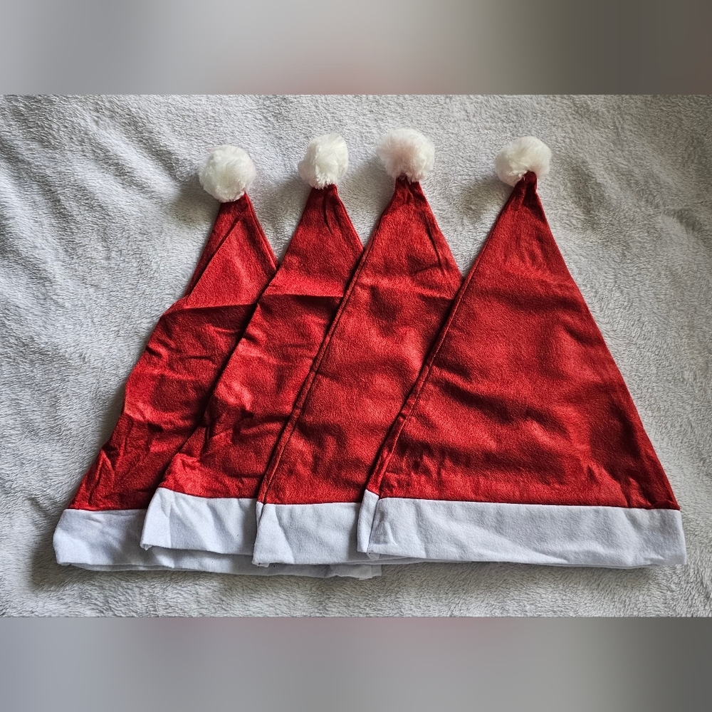 Festive Red Santa Hats with White Trim -Set Of 4